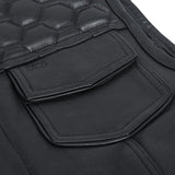 Neo - Mens Collarless Padded Motorcycle Biker Leather Vest Concealed Carry