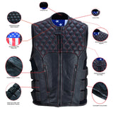 Patriot Wheel Men's US Flag Tactical Swat Style Motorcycle Leather Vest Concealed Carry Vest