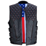 Patriot Wheel Men's US Flag Tactical Swat Style Motorcycle Leather Vest Concealed Carry Vest