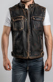 Men's Enzo Distressed Brown Motorcycle Concealed Carry Leather Vest
