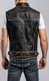 Men's Enzo Distressed Brown Motorcycle Concealed Carry Leather Vest