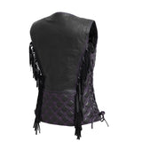 Ladies Fringes Purple Motorcycle Leather Concealed Carry Vest