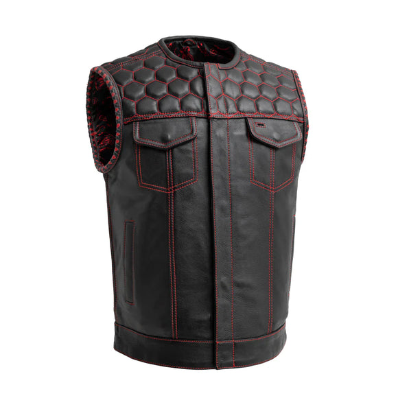 Hunt Club Honey Comb Men's Red Paisley Motorcycle Concealed Carry Leather Vest