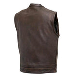 Mens Cafe Racer Style Distressed Brown Leather Motorcycle Biker Concealed Carry Vest