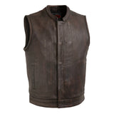 Hunt Club Men's Brown Distressed Leather Motorcycle Concealed Carry Vest