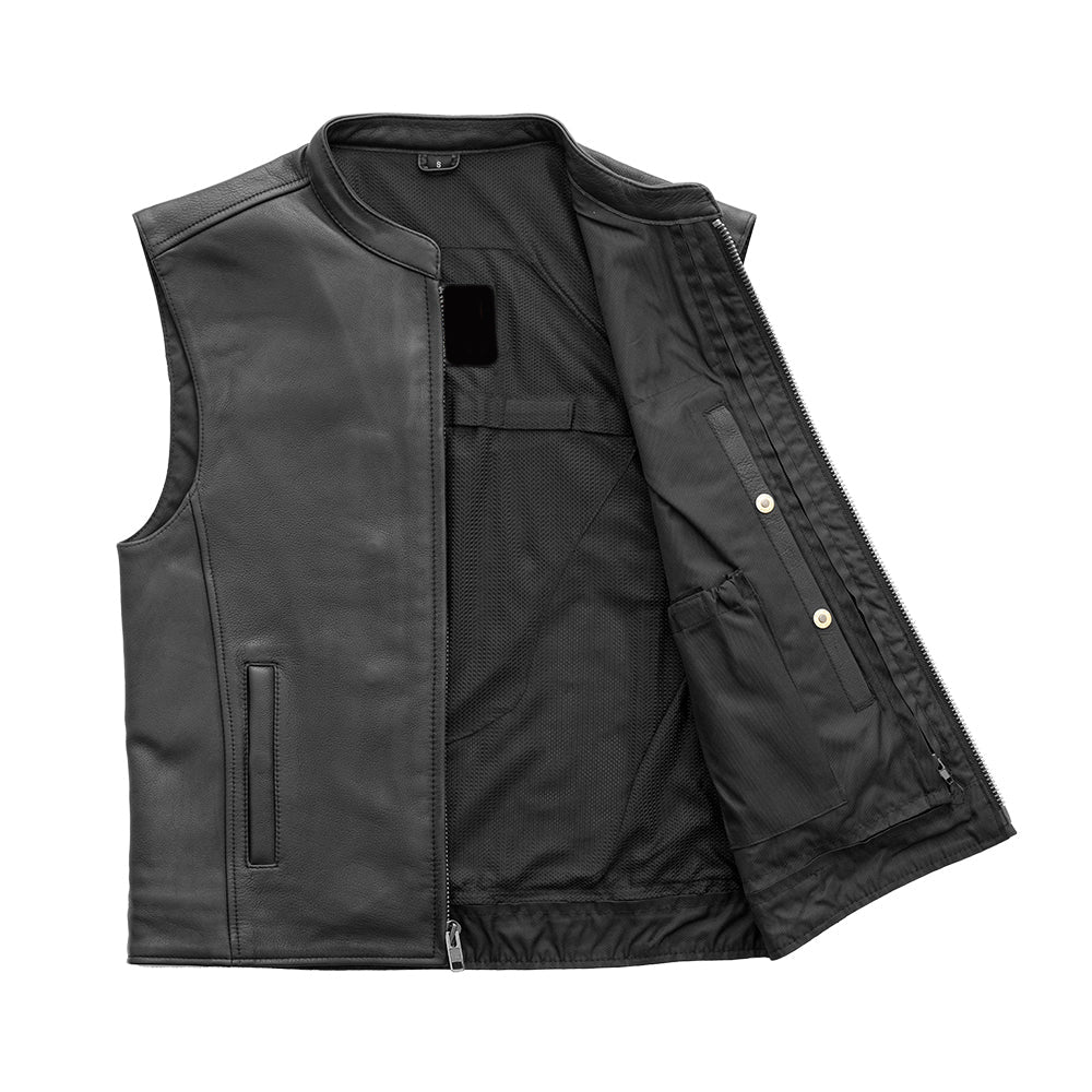 Hunt Club Men's Motorcycle Concealed Carry Black Leather Vest – SUPER ...