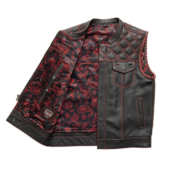 Hunt Club Red Paisley Men's Braided Motorcycle Leather Concealed Carry Leather Vest