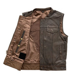 Hunt Club Men's Brown Distressed Leather Motorcycle Concealed Carry Leather Vest