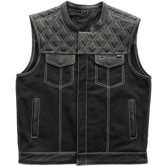 Hunt Club Stinger Men's Diamond Stitched Motorcycle Concealed Carry Leather And Denim Vest