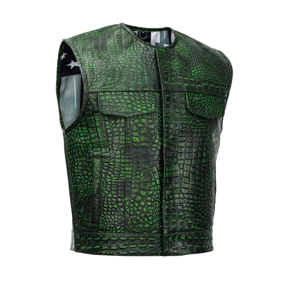Gator Glint Men's Lowcut Motorcycle Leather Vest Concealed Carry