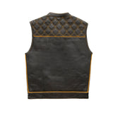 Hunt Club Style Diamond Stitched Braided Gold Checker Men's Club Motorcycle Concealed Carry Leather Vest