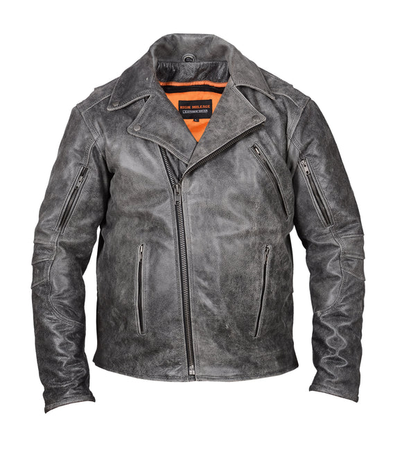Mens Vintage Distressed Cowhide Leather Biker Motorcycle Jacket Concealed Carry