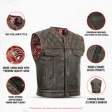 Harley Knight-  Men's Distressed Motorcycle Leather Vest Concealed Carry