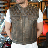 Harley Knight-  Men's Distressed Motorcycle Leather Vest Concealed Carry