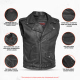 Highway Legend Men Motorcycle Biker Leather Vest Concealed Carry