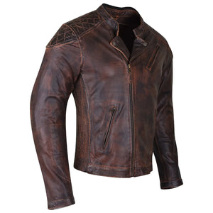 Mens Distressed Cowhide Leather Biker Motorcycle Jacket Concealed Carry