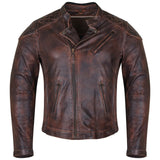 Mens Distressed Cowhide Leather Biker Motorcycle Jacket Concealed Carry