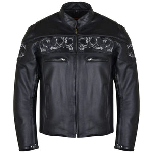 Reflective Skull Cowhide Biker Style Armored Motorcycle Jacket