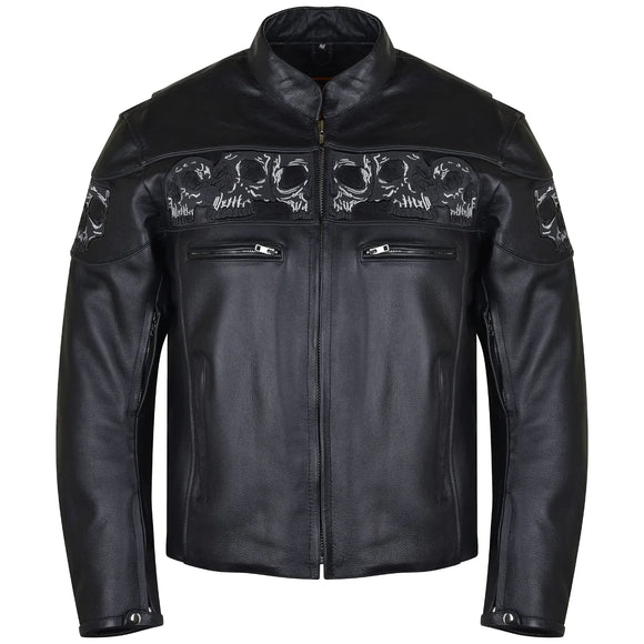 Reflective Skull Cowhide Biker Style Armored Motorcycle Jacket