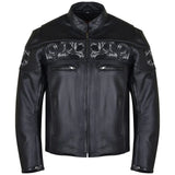 Reflective Skull Cowhide Biker Style Armored Motorcycle Jacket