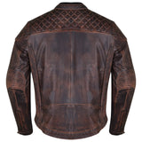 Mens Distressed Cowhide Leather Biker Motorcycle Jacket Concealed Carry