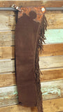 Handmade Men Fringe Suede Tooled Chocolate Western Cowboy Leather Chaps
