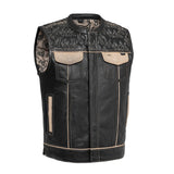 Inferno Rogue BLAZING FLAMES Men's Perforated Hunt Club Leather Vest Motorcycle Biker Concealed Carry