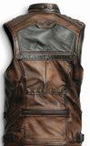 Men's Jack Brown Distressed Leather Motorcycle Concealed Carry Leather Vest