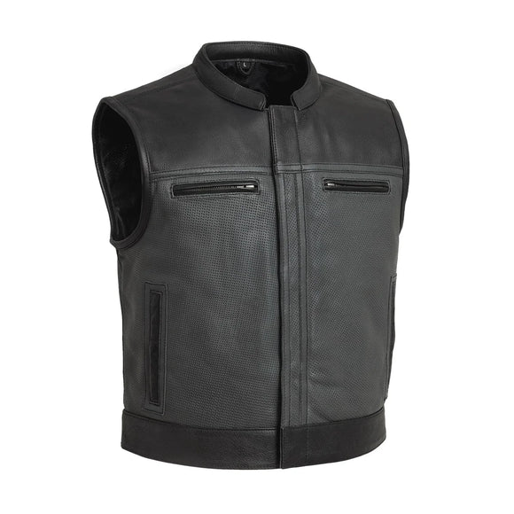 Hunt Club Two Tone Men's Perforated Leather Motorcycle Concealed Carry Leather Vest