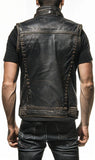 Men's Marco Distressed Black Motorcycle Concealed Carry Leather Vest