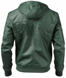 Mens Green Hooded Genuine Leather Jacket