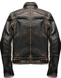 Mens Brown Rub Off Biker Style Motorcycle Leather Jacket