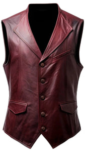 Men's Burgundy Distressed Motorcycle Concealed Carry Biker Leather Vest