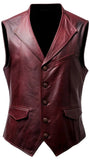 Men's Burgundy Distressed Motorcycle Concealed Carry Biker Leather Vest