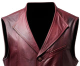 Men's Burgundy Distressed Motorcycle Concealed Carry Biker Leather Vest