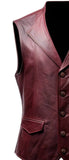 Men's Burgundy Distressed Motorcycle Concealed Carry Biker Leather Vest