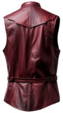 Men's Burgundy Distressed Motorcycle Concealed Carry Biker Leather Vest