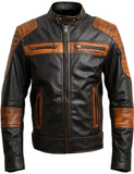 Mens Orange Distressed Black Leather Motorcycle Concealed Carry Biker Jacket