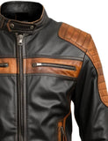 Mens Orange Distressed Black Leather Motorcycle Concealed Carry Biker Jacket