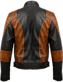 Mens Orange Distressed Black Leather Motorcycle Concealed Carry Biker Jacket