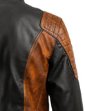 Mens Orange Distressed Black Leather Motorcycle Concealed Carry Biker Jacket