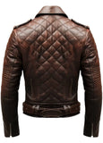 Mens Hunt Club Style Quilted Distressed Brown Biker Style Motorcycle Leather Jacket