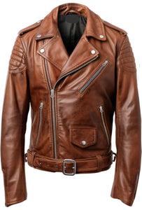 Mens Vintage Tan Leather Motorcycle Concealed Carry Biker Jacket