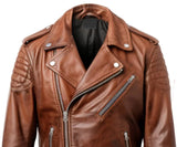 Mens Vintage Tan Leather Motorcycle Concealed Carry Biker Jacket