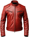 Mens Red Leather Motorcycle Concealed Carry Biker Jacket