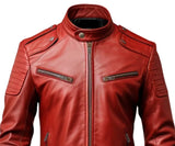 Mens Red Leather Motorcycle Concealed Carry Biker Jacket