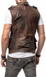 Men's Rub Off Miltary Tactical Distressed Brown Motorcycle Concealed Carry Leather Vest