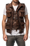 Men's Rub Off Miltary Tactical Distressed Brown Motorcycle Concealed Carry Leather Vest