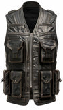 Men's Rub Off Miltary Tactical Black Motorcycle Concealed Carry Leather Vest