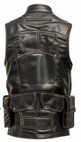 Men's Rub Off Miltary Tactical Black Motorcycle Concealed Carry Leather Vest